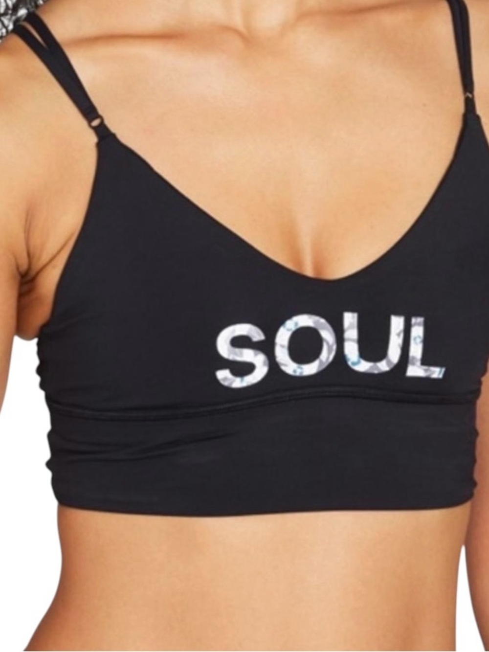 Lululemon SoulCycle Uncaged Bra Black Floral SOUL Strappy Sports Bra Size 4